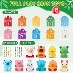 Montessori Toys for Toddlers, 20Pcs Farm Animal Toy Counting, Barn Set