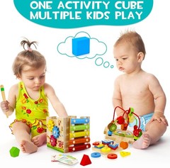 Wooden Activity Cube With Bead Maze 8 n 1 Baby Activity Cube