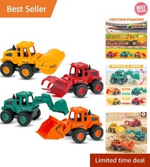 Imaginative Play with 4 Colorful Friction Construction Trucks for Young Kids