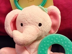 Baby CARTERS Chime & Chew Chime Ratte Teething Toy Plush Clip on Pink Elephant