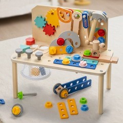 Montessori Wooden Tool Bench & Builder Set, Pretend Construction Toy (Ages 3+)