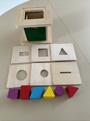 Montessori Wooden Shape Sorter Box w Drawer Blocks & Interchangeable Boards