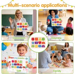 Montessori Wooden Peg Shape Puzzles for Toddlers 1-4, Sturdy Easy-Grip Education