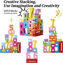 20PCS Wooden Number Building Blocks, Montessori Toys Math Learning Toys for K…