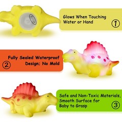 Light Up Bath Toys,6 Packs Floating Dinosaur Bathtub Toys for Small