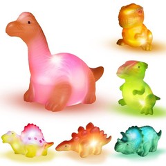 Light Up Bath Toys,6 Packs Floating Dinosaur Bathtub Toys for Small