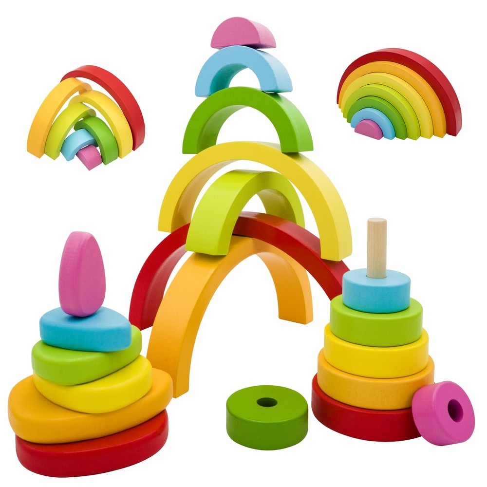Montessori Wooden Rainbow Stacking Toys for Baby Grimms Wood Building Blocks …