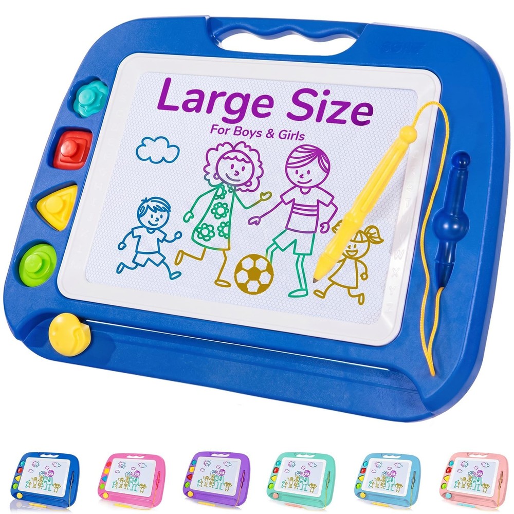 Large Magnetic Drawing Board for Kids, Etch & Sketch Pad with 4 Stamps, Educatio