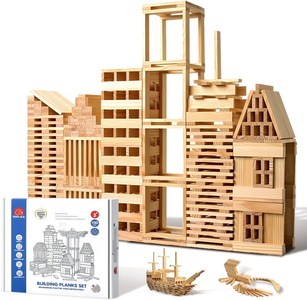 100pcs Classic Wooden Building Blocks Set,Solid STEM Building Toys for Kids, …
