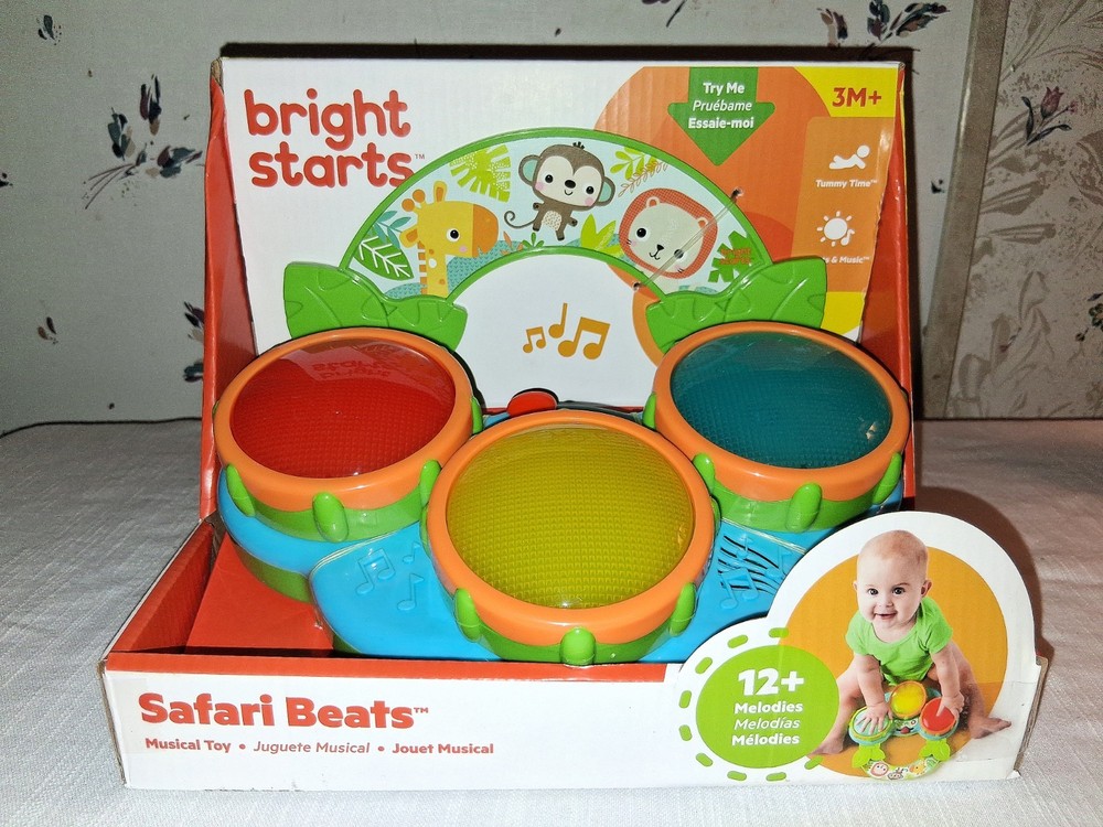 Bright Starts Safari Beats Musical Drum Toy with Lights, Ages 3 Months