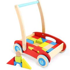 Pitpat Wooden Baby Walker with Building Blocks for 1 Year Old and up, Wooden Pus