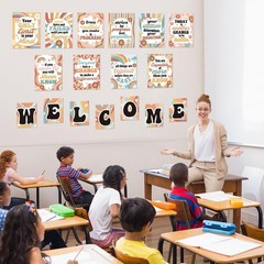 Ragnhild 17 Pcs Retro Welcome Classroom Posters Bulletin Board Decorations, G…