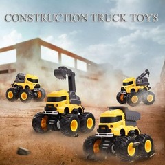 Friction Powered Toddler Construction Truck Set – No Batteries Needed, 4 Toys