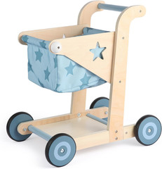 2 in 1 Wooden Baby Walker Push and Pull Doll Stroller, Shopping Cart Learning Wa