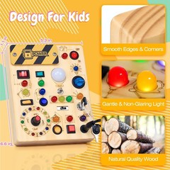 Busy Board with LED Light Switches Montessori Toys for 1 2 3 Years Old Toddlers