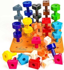 Peg Board Set – Montessori Toys for 2 Year Old – 38 Pc Plastic Peg Board for …