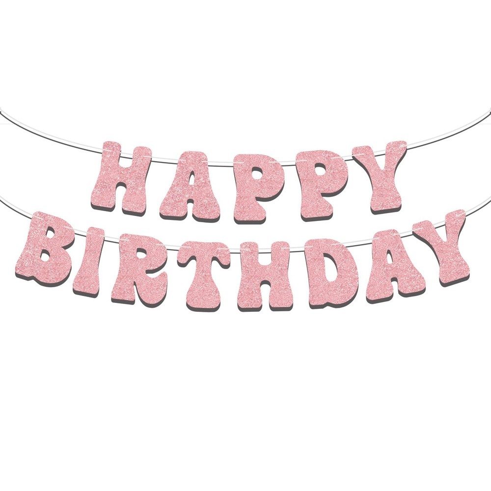 Pre-Strung Pink Happy Birthday Banner – Bday Party Decorations, 1st Birthday …