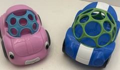 Lot of 2 Baby Push Cars Nuby Pink & Oball Blue Toddler Rolling Toys 1st Toy Car