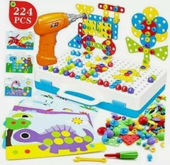 Electric Drill Puzzle Peg Board Take Apart Toy Button Art Toy Mosaic 224pcs