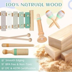 Kids Musical Instruments Set, Neutral Colors Wooden Montessori Toys | Percussion