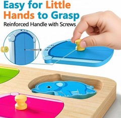 Wooden Animal Peg Puzzle : Baby Puzzles 12-18 , Montessori Baby Toys for 1 O…