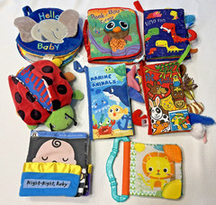 Lot Of 8 Soft Baby Infant Toddler Fabric Cloth Books Crinkle Tails Flaps animal