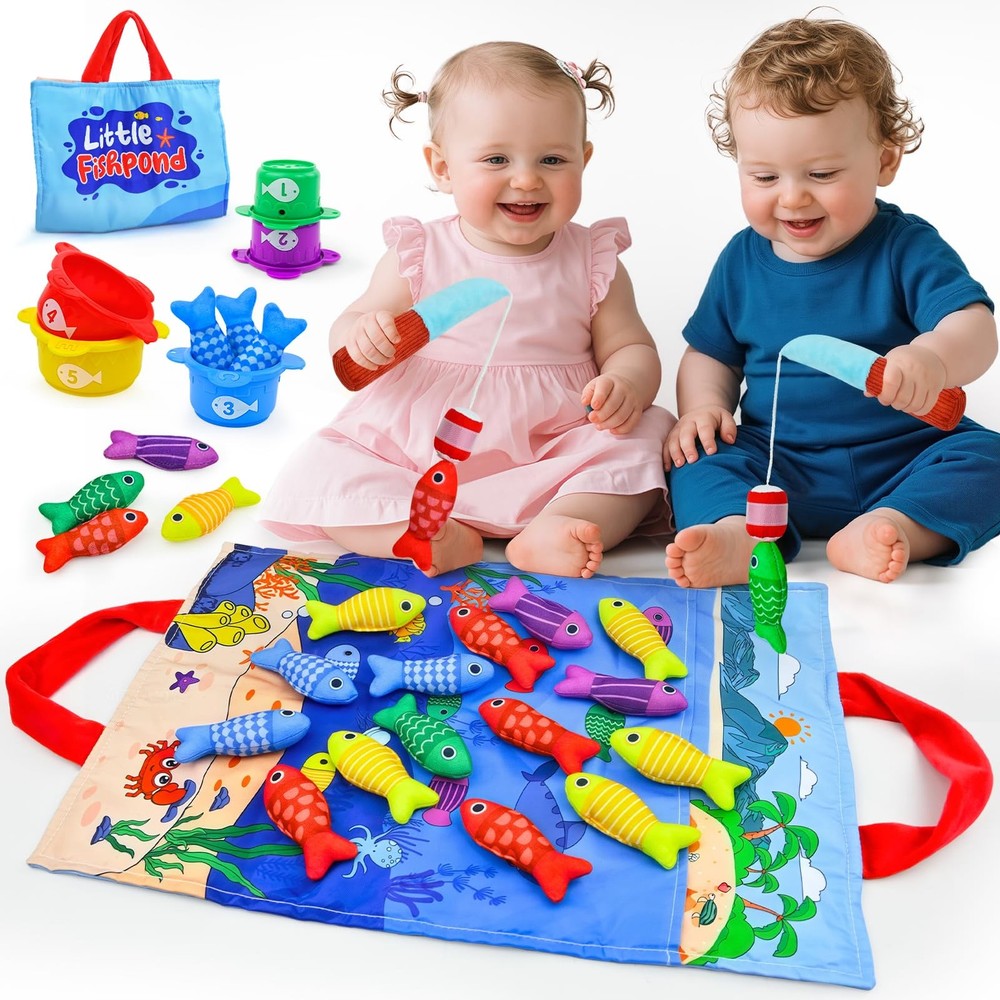 Montessori Toys for 1+ Year Old – 23 PCS Fishing Game Toys with 2 Poles & 15 …