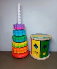 Melissa & Doug Wooden Shape Sorter & Spin Stacking Toy Lot Of 2 Toddler PreOwned