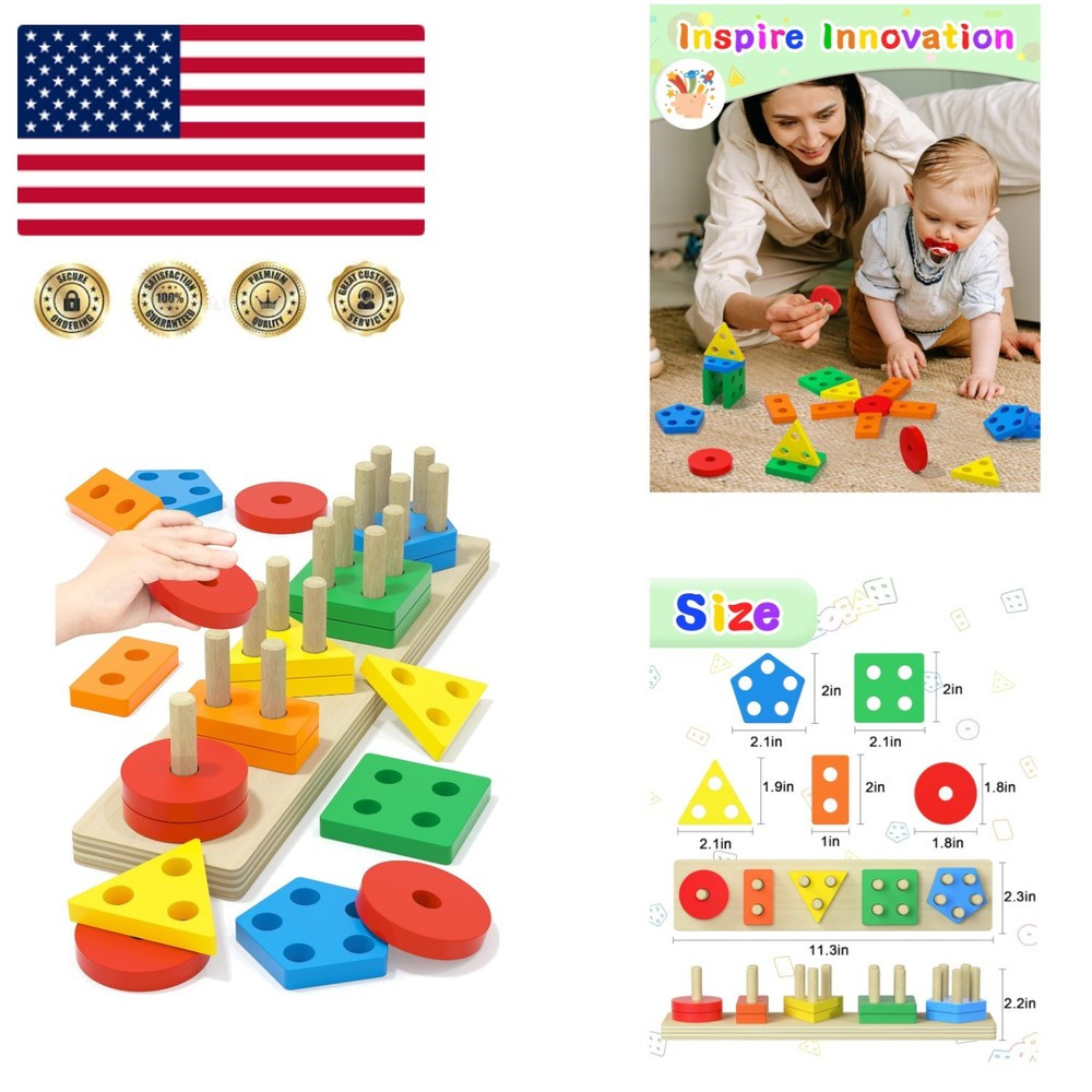 Rainbow Geometric Sorting & Stacking Toy – Safe, Non-Toxic Fun for Toddlers
