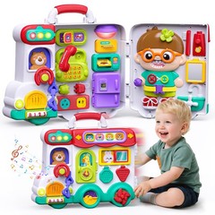 54-in-1 English and Spanish Busy Board Montessori Toys Gift for 1