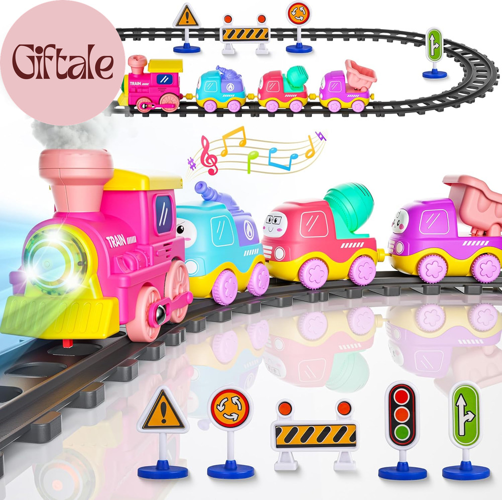 Steam Track Train Set for Toddlers, Magnetic Connection Train Toys W/Lights & So