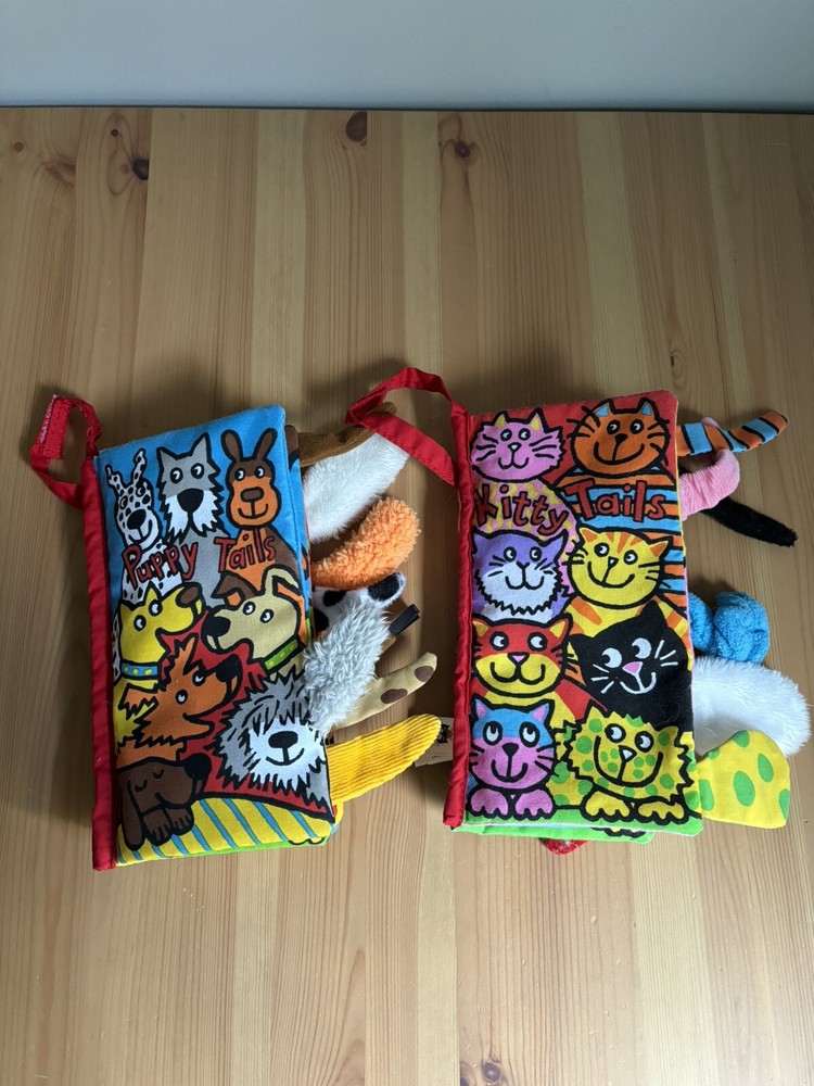 Little Jellycat Kitty Tails & Puppy Tails Crinkle Fabric Sensory Toy Book Lot