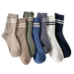 7 Pairs Men’s Retro Striped Cotton Crew Socks Breathable Casual Athletic
