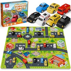 Coogam Alphabet Maze, 26pcs Pull Back Car with Play Mat Preschool Letter Matc…