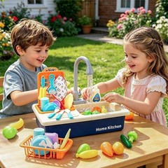 Kids Kitchen Toy Set Play Sink with Running Water with Real Faucet Pretend Toy