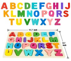 Wooden Alphabet Puzzle for Toddlers Ages 3-5, ABC Learning Toy with Board &