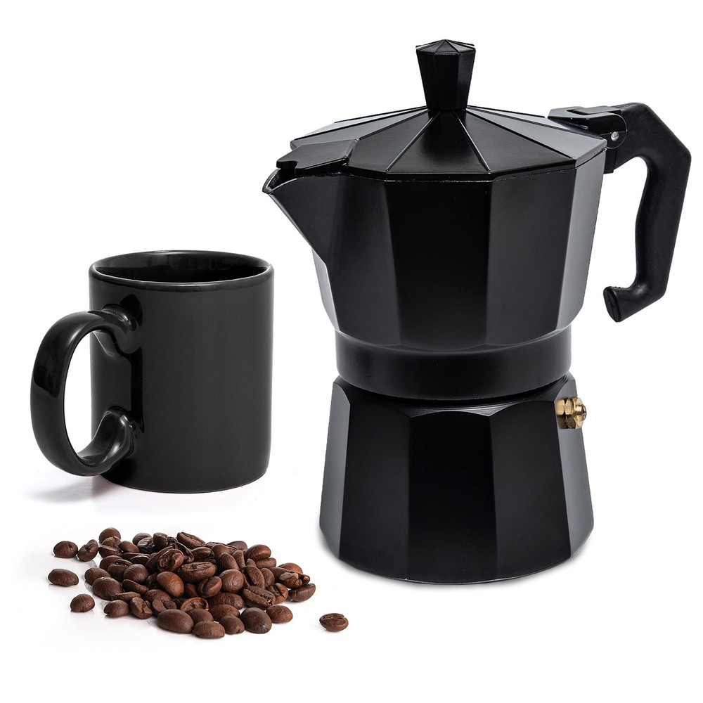 Mixpresso Black 3 Cup Moka Pot Cuban Coffee Maker, Moka Pot for Gas, Electric…