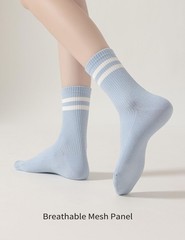 6 Pairs Solid Color Retro Stripe Crew Socks Casual Striped Socks for Women Gi…