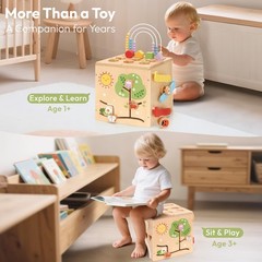 Kid Wooden Activity Cube Montessori Development Toy for 1 Year Old
