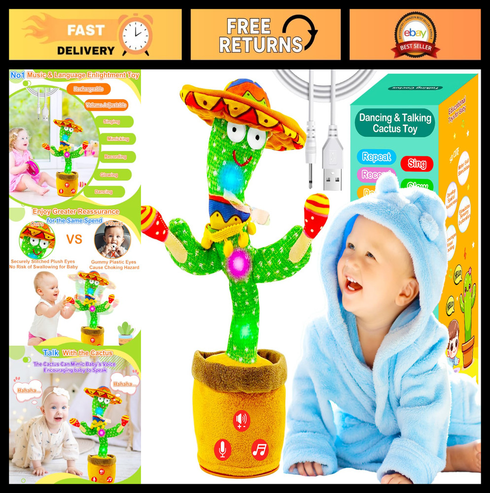 Rechargeable Dancing Talking Cactus Toy – Volume Adjustable, Mimics Speech, Fun