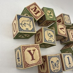 Wood Alphabet Number Animal Learning Blocks Lot of 14 Random Used