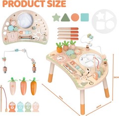 Wooden Activity Table, 9-in-1 Montessori Sensory Play Table with Shape Sorter Fi