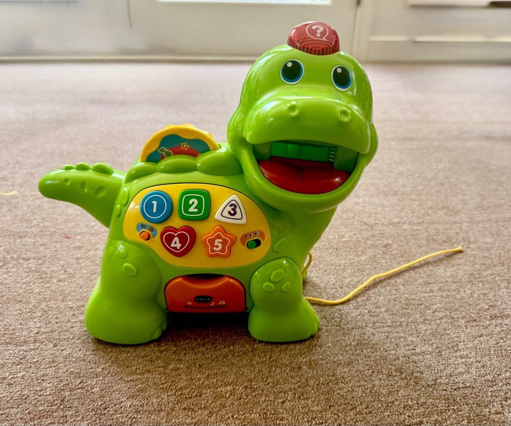 VTech Chomp Dinosaur Learning Pull Toy, Numbers & Letters, Green/Yellow