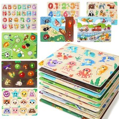 GRINNNIE 9 Pack Montessori Puzzle for 3 4 5 Years Old, Wooden Learning Puzzle…