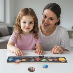 Wooden Solar System Puzzle for Kids 3-5, Montessori Planet Match Sensory Toy