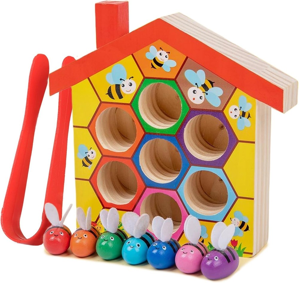 Montessori Bee Hive Toy Fine Motor Skills Color Sorting Toddler Learning 3+ age
