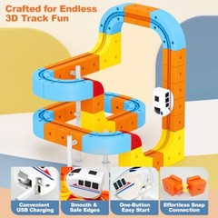 Electric Train Set for Kids, Flexible Race Track with Rechargeable Motorized