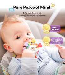 Montessori Baby Teether Rattle BPA-Free Silicone Sensory Toy 0-12 Months