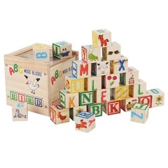 Wooden ABC Blocks Toy Set – Kids Learning Cubes with Box