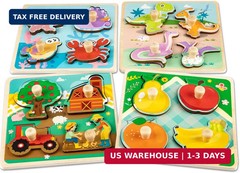 Wooden Toddler Puzzles – 4 Pcs Eco-Friendly Animal Patterns Jigsaw With Handles